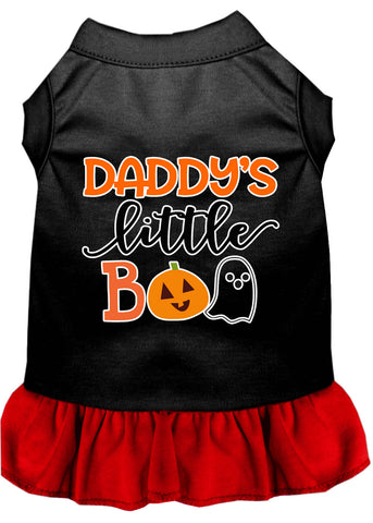 Daddy's Little Boo Screen Print Dog Dress Black With Red Lg