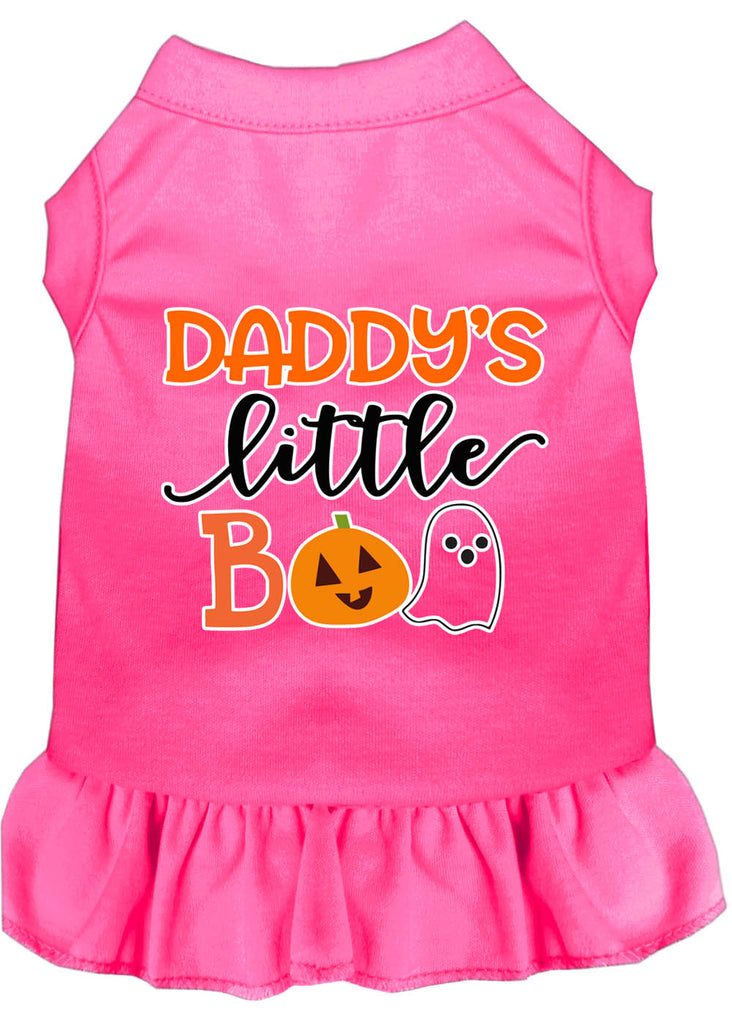 Daddy's Little Boo Screen Print Dog Dress Bright Pink 4x