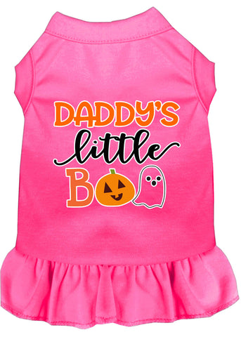 Daddy's Little Boo Screen Print Dog Dress Bright Pink Med