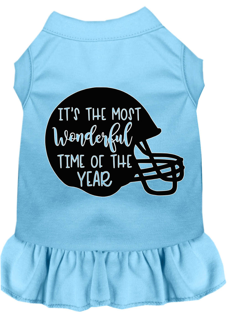 Most Wonderful Time Of The Year (football) Screen Print Dog Dress Baby Blue 4x