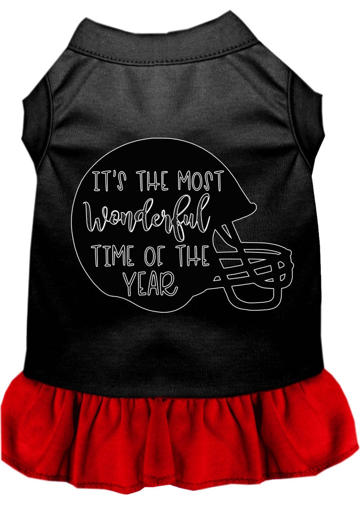 Most Wonderful Time Of The Year (football) Screen Print Dog Dress Black With Red Lg