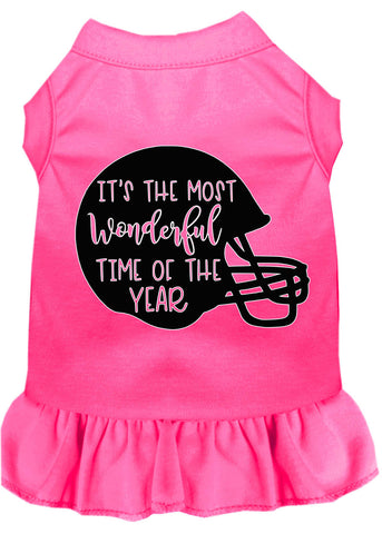 Most Wonderful Time Of The Year (football) Screen Print Dog Dress Bright Pink Xs