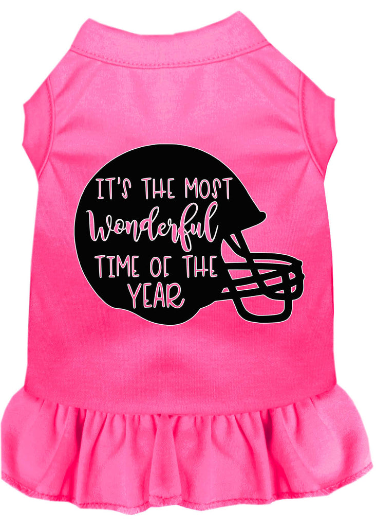 Most Wonderful Time Of The Year (football) Screen Print Dog Dress Bright Pink Xxxl