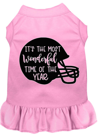 Most Wonderful Time Of The Year (football) Screen Print Dog Dress Light Pink 4x