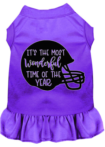 Most Wonderful Time Of The Year (football) Screen Print Dog Dress Purple 4x