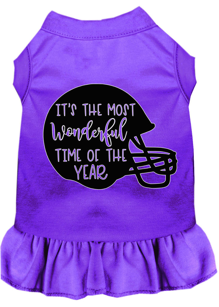 Most Wonderful Time Of The Year (football) Screen Print Dog Dress Purple Xl