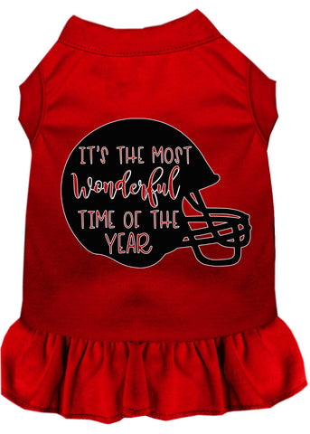 Most Wonderful Time Of The Year (football) Screen Print Dog Dress Red 4x