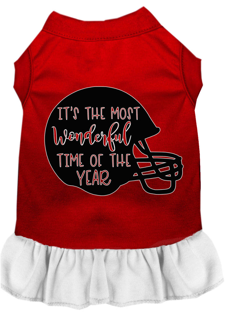 Most Wonderful Time Of The Year (football) Screen Print Dog Dress Red With White Xs