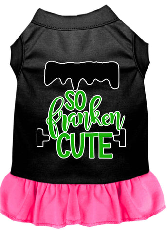 So Franken Cute Screen Print Dog Dress Black With Bright Pink Xxxl