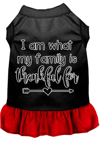 I Am What My Family Is Thankful For Screen Print Dog Dress Black With Red Lg