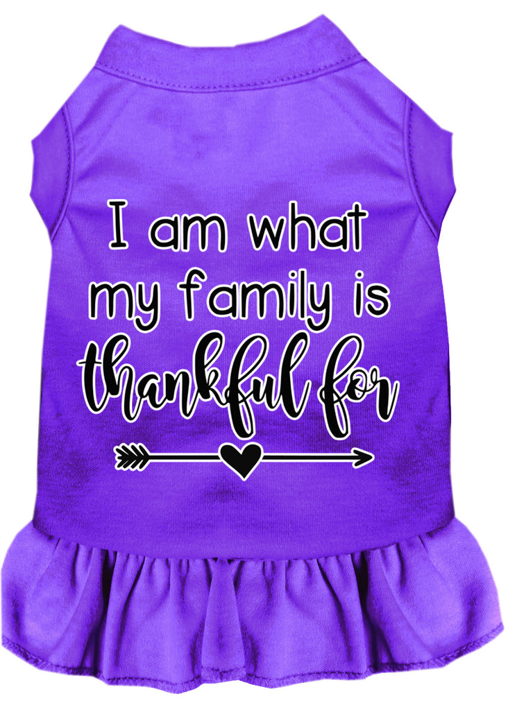 I Am What My Family Is Thankful For Screen Print Dog Dress Purple 4x