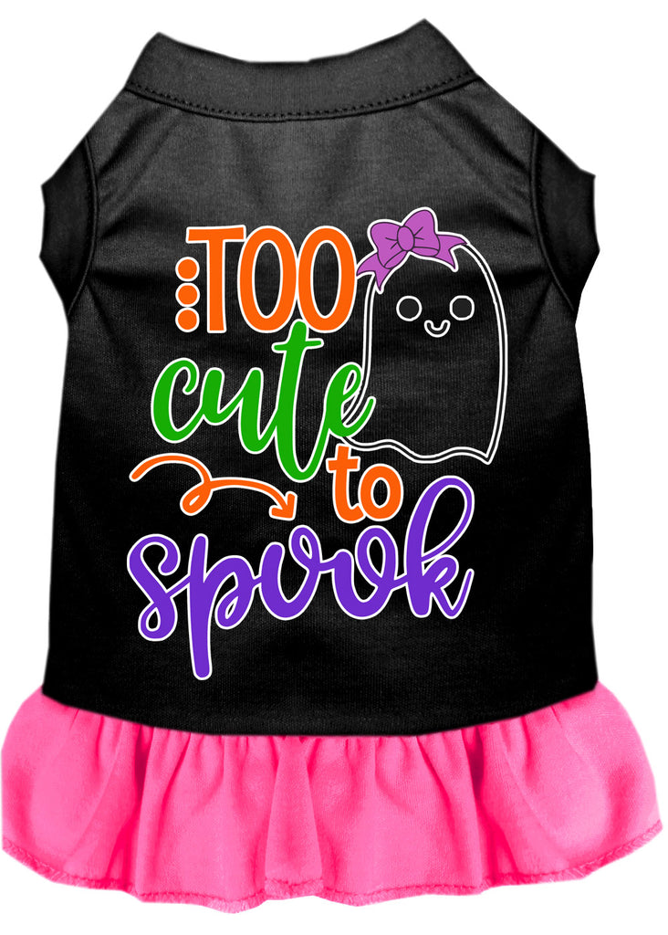 Too Cute To Spook-girly Ghost Screen Print Dog Dress Black With Bright Pink Lg