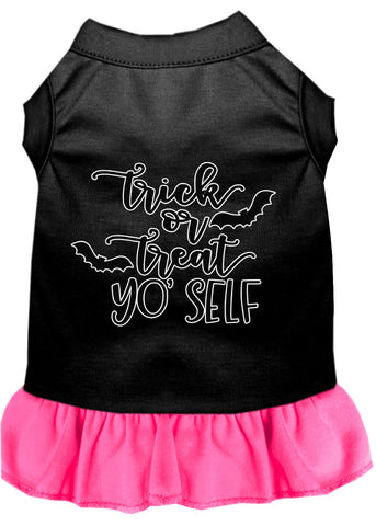 Trick Or Treat Yo' Self Screen Print Dog Dress Black With Bright Pink Lg