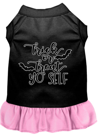 Trick Or Treat Yo' Self Screen Print Dog Dress Black With Light Pink Med