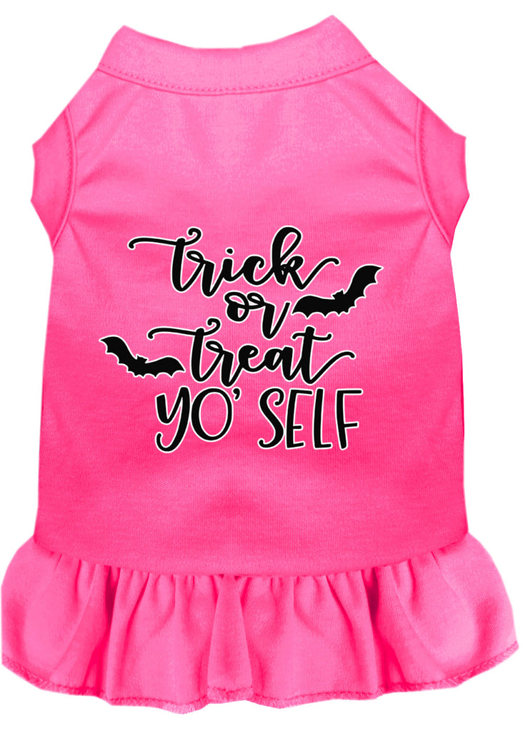 Trick Or Treat Yo' Self Screen Print Dog Dress Bright Pink Med