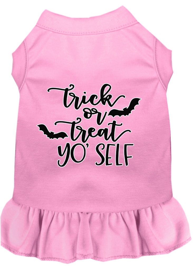 Trick Or Treat Yo' Self Screen Print Dog Dress Light Pink Sm