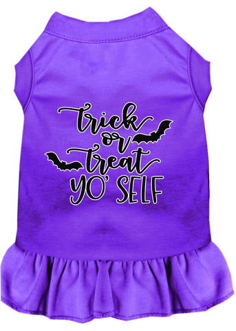 Trick Or Treat Yo' Self Screen Print Dog Dress Purple Lg