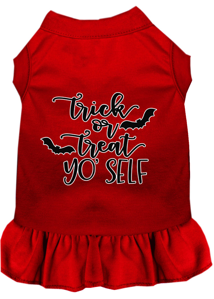 Trick Or Treat Yo' Self Screen Print Dog Dress Red Lg