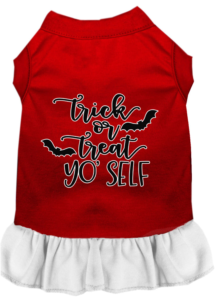 Trick Or Treat Yo' Self Screen Print Dog Dress Red With White Lg