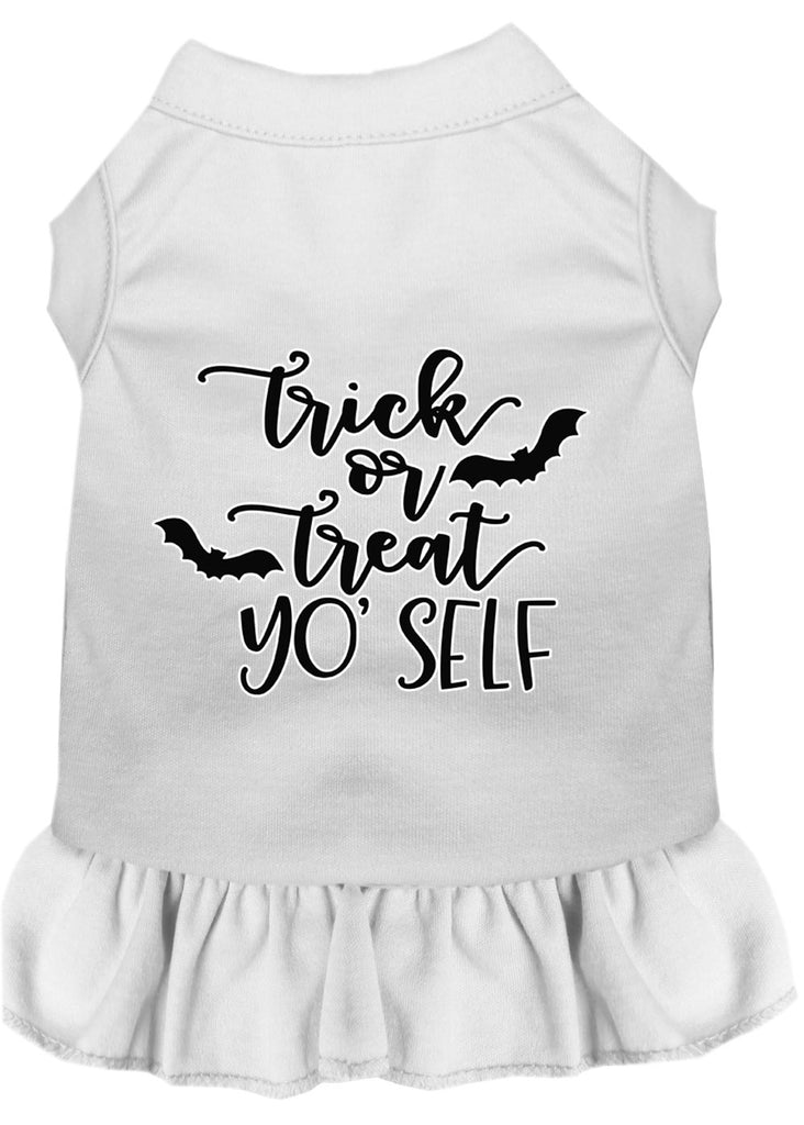 Trick Or Treat Yo' Self Screen Print Dog Dress White 4x