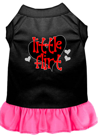 Little Flirt Screen Print Dog Dress Black With Bright Pink Lg