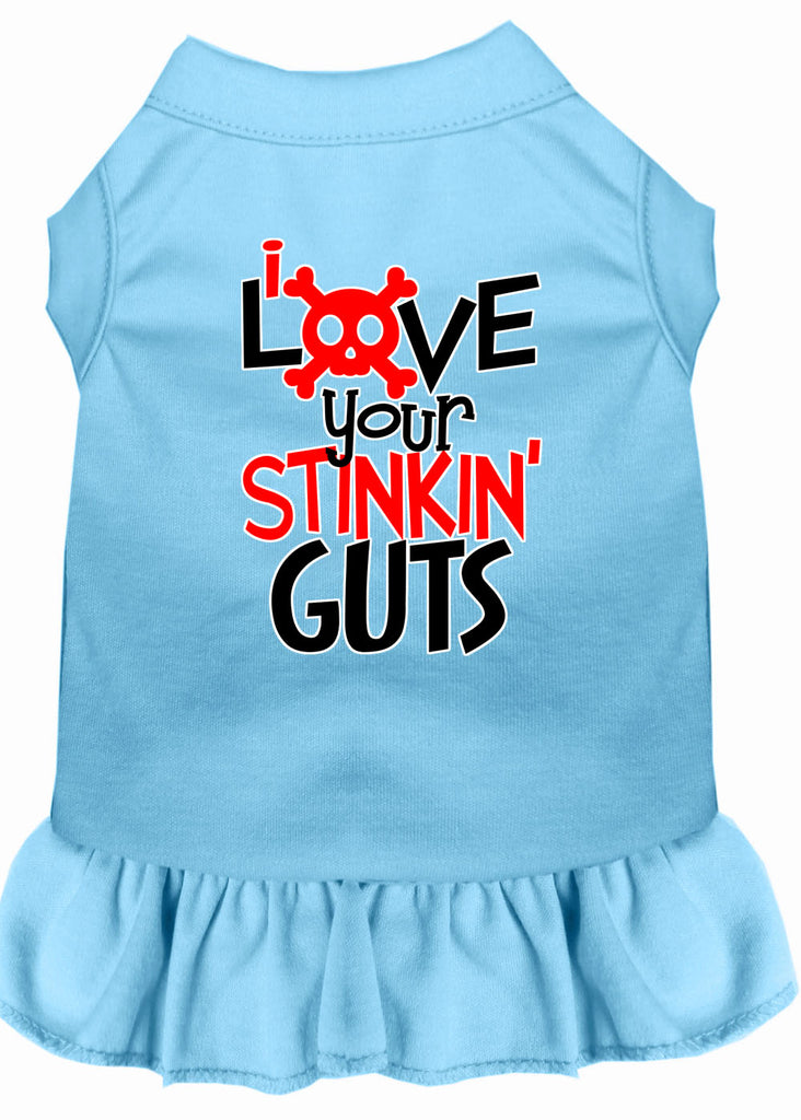 Love Your Stinkin Guts Screen Print Dog Dress Baby Blue 4x