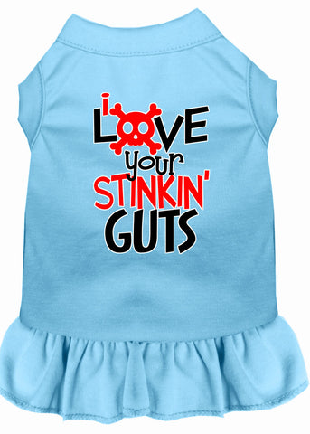 Love Your Stinkin Guts Screen Print Dog Dress Baby Blue 4x