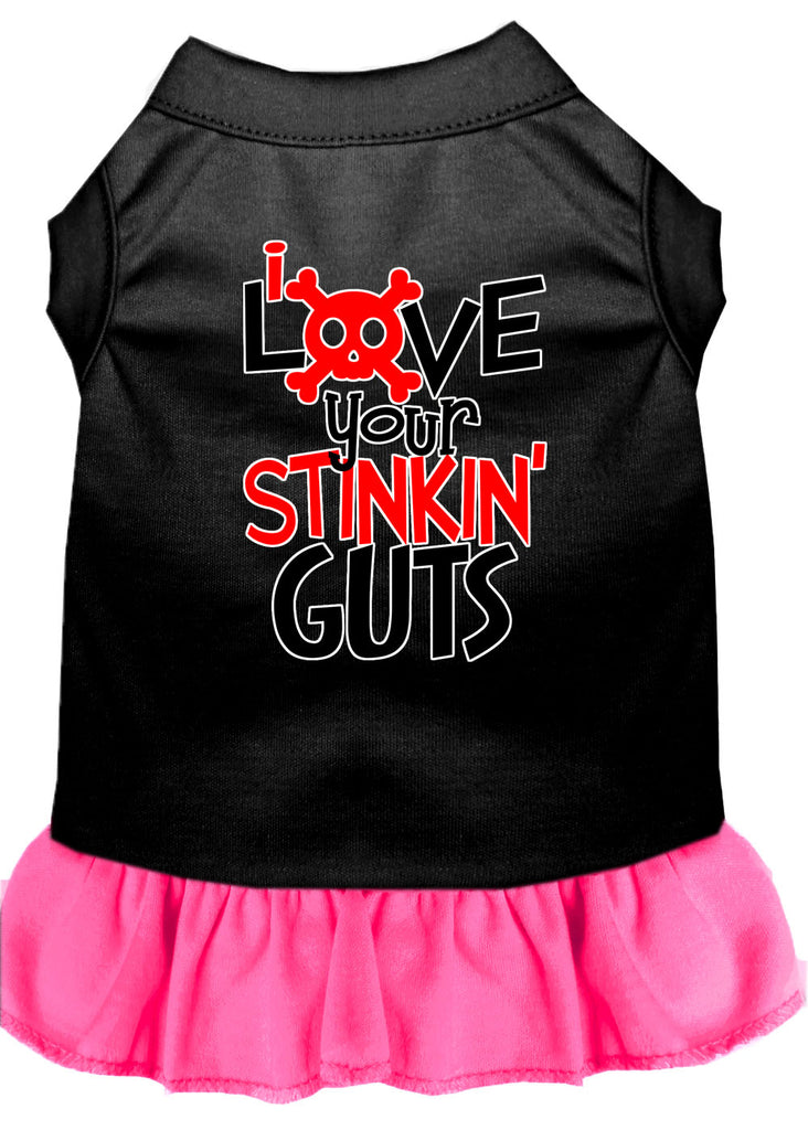 Love Your Stinkin Guts Screen Print Dog Dress Black With Bright Pink Xs