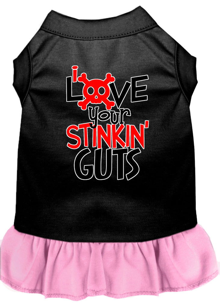 Love Your Stinkin Guts Screen Print Dog Dress Black With Light Pink Sm