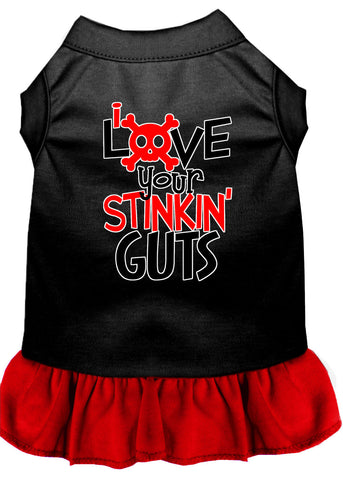 Love Your Stinkin Guts Screen Print Dog Dress Black With Red Lg