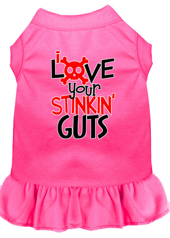 Love Your Stinkin Guts Screen Print Dog Dress Bright Pink 4x