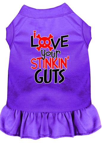 Love Your Stinkin Guts Screen Print Dog Dress Purple Xs