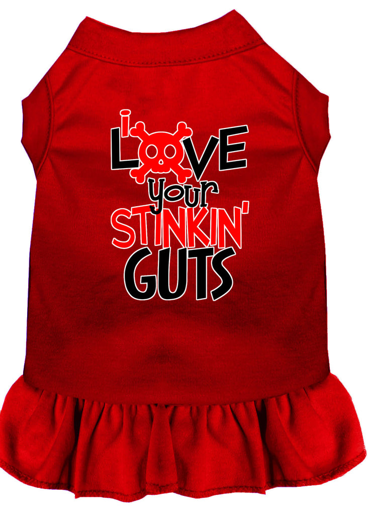 Love Your Stinkin Guts Screen Print Dog Dress Red Xs