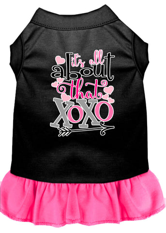 All About The Xoxo Screen Print Dog Dress Black With Bright Pink Med