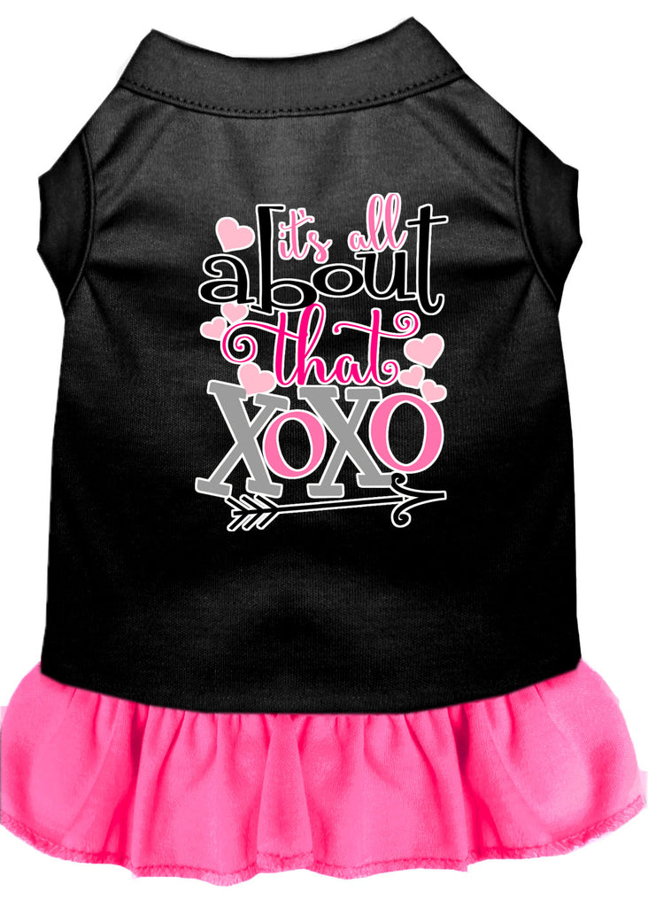 All About The Xoxo Screen Print Dog Dress Black With Bright Pink Sm