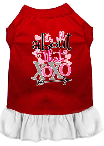 All About The Xoxo Screen Print Dog Dress Red With White Lg