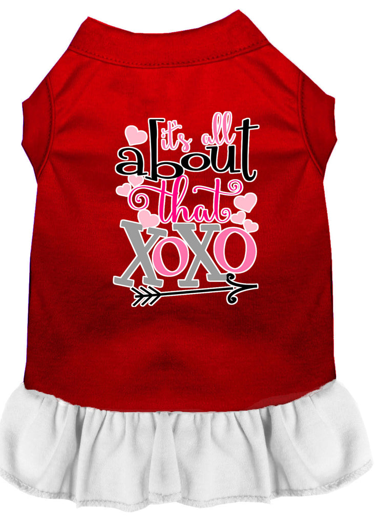 All About The Xoxo Screen Print Dog Dress Red With White Xl