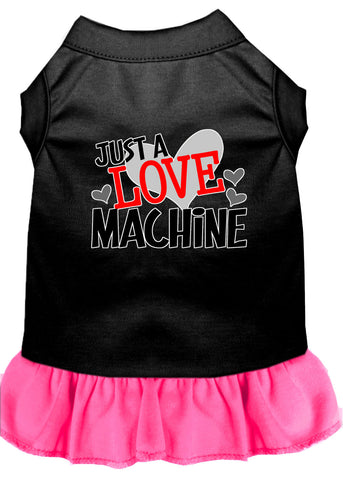 Love Machine Screen Print Dog Dress Black With Bright Pink Sm