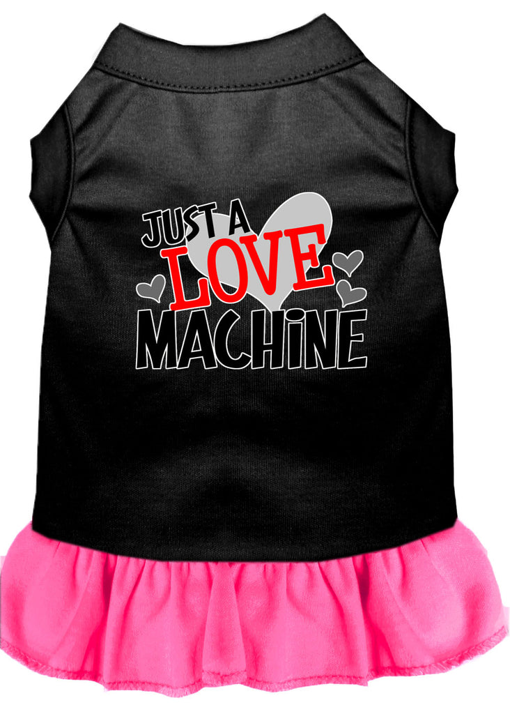 Love Machine Screen Print Dog Dress Black With Bright Pink Xs