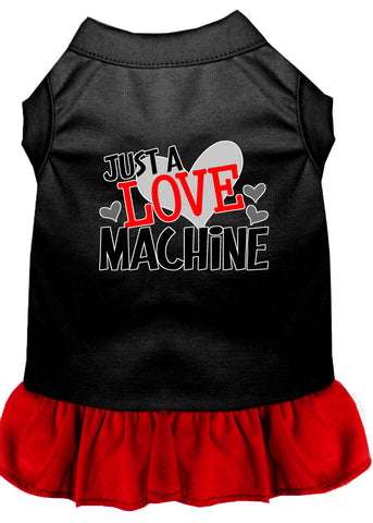 Love Machine Screen Print Dog Dress Black With Red Xl