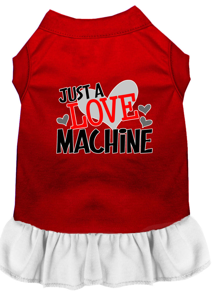 Love Machine Screen Print Dog Dress Red With White Sm