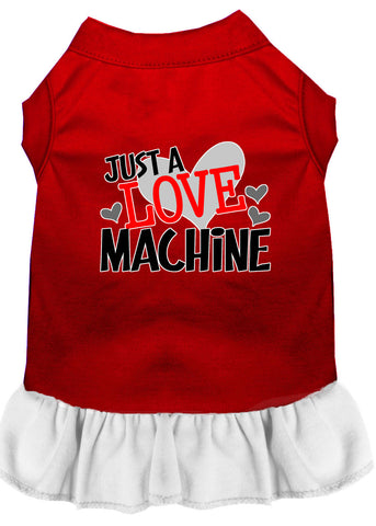 Love Machine Screen Print Dog Dress Red With White Xl