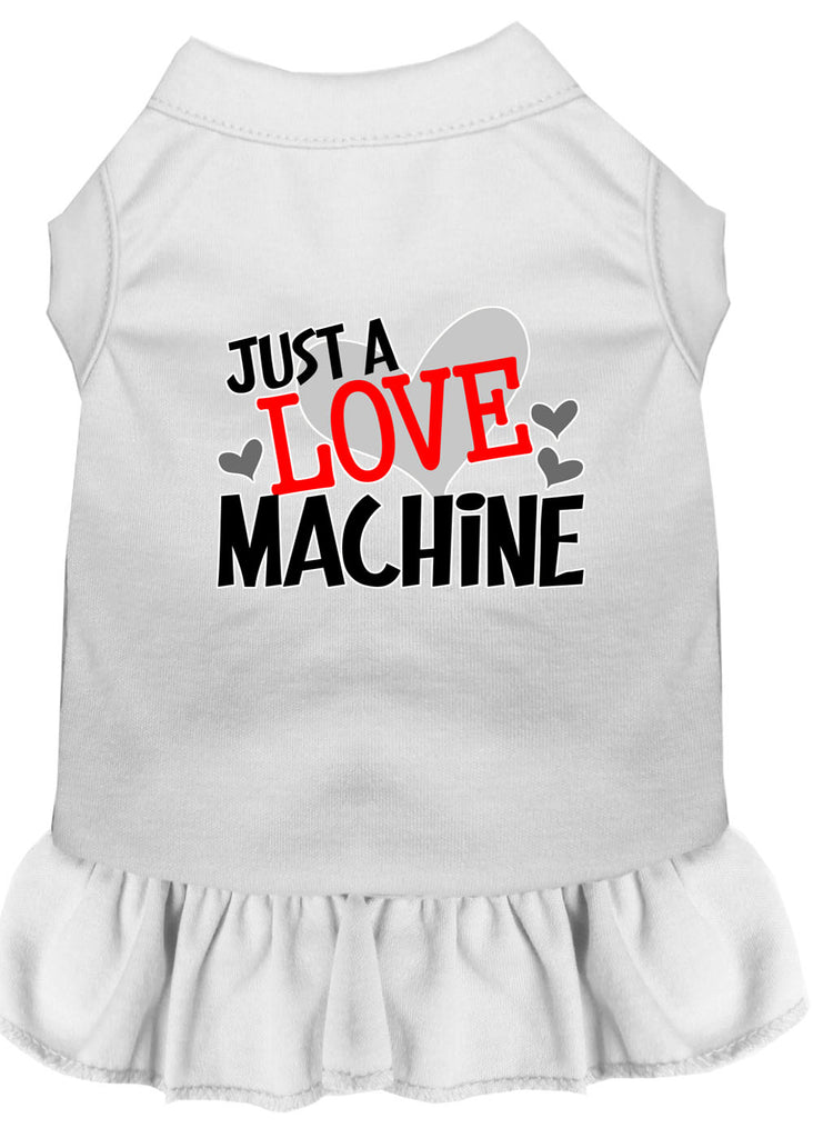 Love Machine Screen Print Dog Dress White 4x