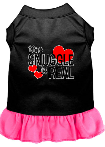 The Snuggle Is Real Screen Print Dog Dress Black With Bright Pink Lg