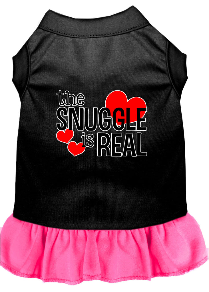 The Snuggle Is Real Screen Print Dog Dress Black With Bright Pink Med