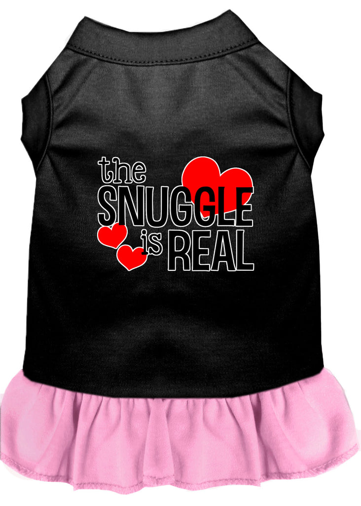 The Snuggle Is Real Screen Print Dog Dress Black With Light Pink Lg