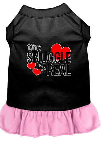 The Snuggle Is Real Screen Print Dog Dress Black With Light Pink Xxl