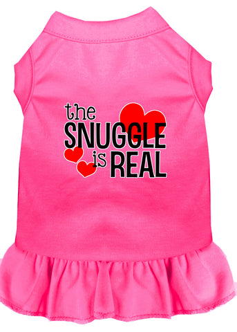 The Snuggle Is Real Screen Print Dog Dress Bright Pink 4x