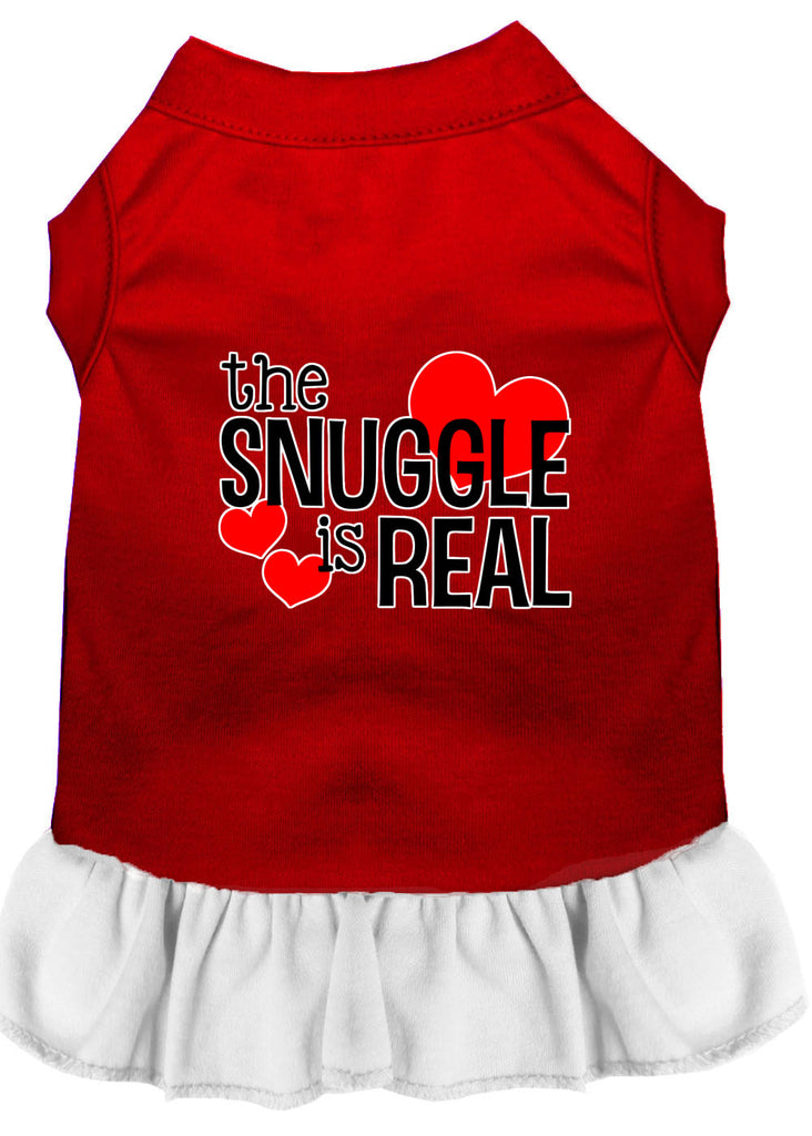 The Snuggle Is Real Screen Print Dog Dress Red With White Lg