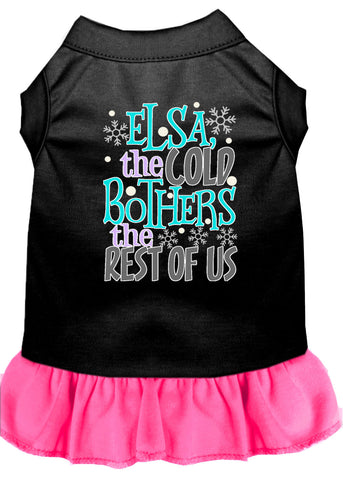 Elsa, The Cold Screen Print Dog Dress Black With Bright Pink Lg